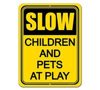 Slow Children and Pets at Play, Street Safety Signs for Kids, Aluminum Slow Down Road SignTin Sign 8X12 Inches