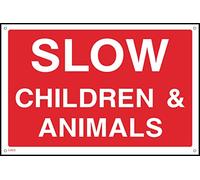 Slow Children & Animals Sign - 300mm x 200mm - 3mm Metal Composite Drilled Sign (CA53)
