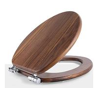 Slow-Close Elongated Natural Wood Toilet Seat - Bamboo & Walnut - Quiet Lid, Stainless Steel Quick Release Hinges, Comfortable & Stylish O-Type Design