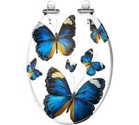 Slow Close Elongated Toilet Seat, Seamless Resin Design with Butterfly & Peony Rose Decor, Quick Release Hinges, Easy Install & Cleaning