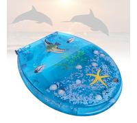 Slow-Close, Removable Resin Toilet Seat That Will Never Loosen, U/V/O Type Universal, Premium Stainless Steel Quick Release Hinge, Transparent 3D Blue Ocean Effects Decorative