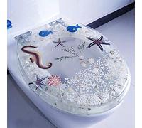 Slow Close Toilet Seat, Transparent Starfish Seahorse Aquarium Toilet Seat in Standard Size Colorful Toilet Lid Cover No Slam, C