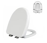 Slow Close Toilet Seat U-Shaped, Quiet No Slam Toilet Lid with Adjustable Hinges, Easy to Install and Release, Easy to Clean, Polypropylene (PP), White, 02E, 42x34cm