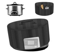 Slow Cooker Cover with Clear View Window, Dustproof Oven Protector with Storage Pocket & Aluminum Foil Lining, Universal Fit for 6-8 Quart Oval Crock Pot, Black