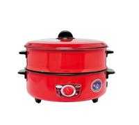 Slow Cooker Red Uniform Heating 10-12 Inch Electric Hot Pot & Electric Stir Fry Pan For Home Use, Southeast Asia Style, Red Electric Cooker For Hotpot, Stir Fry, And Boiling