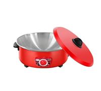Slow Cooker Red Uniform Heating 10-12 Inch Electric Hot Pot & Electric Stir Fry Pan For Home Use, Southeast Asia Style, Red Electric Cooker For Hotpot, Stir Fry, And Boiling