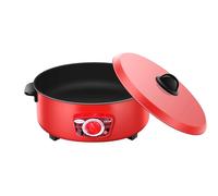 Slow Cooker Red Uniform Heating 10-12 Inch Electric Hot Pot & Electric Stir Fry Pan For Home Use, Southeast Asia Style, Red Electric Cooker For Hotpot, Stir Fry, And Boiling