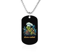 Slow Cooker Turtle Chef Dog Tag Necklace Stainless Steel Plated Pendant Memorial Jewelry Gift for Men Women