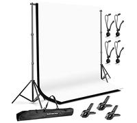 SLOW DOLPHIN Photo Background Support System with Backdrop Stand Kit, 100% Pure Muslin 6.5 Ft x 10 Ft (White/Black) Backdrop,Clamp, Carry Bag for Photography Video Studio
