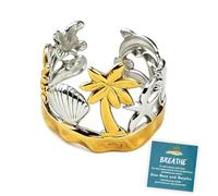 Slow Down and Breathe Ring and Bracelet, Dual Tone Ocean Cuff Bracelet, Stainless Steel 18k Gold Plated Adjustable Bangle, Sea Turtle Palm Tree Open Bracelet for Women (Ring)