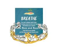 Slow Down And Breathe Ring And Bracelet, Two-Tone Ocean Beach Cuff Bangle & Open Ring, Inspirational Palm Tree Sea Style Jewelry Set for Women (Bracelet)