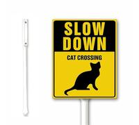 Slow Down - Cat Crossing Sign With Stakes 20 x 30 CM Aluminum Yard Sign for Street Road Garden Lawn Sturdy and Strong Rust Free Easy Mounting