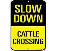 Slow Down - Cattle Crossing Metal Sign - Vintage Rustic Traffic Wall Decor for Farm, Ranch, Home, Office, or Garage - 16x12 Inch Aluminum