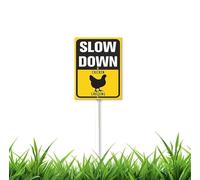 Slow Down - Chicken Crossing Sign with Stake 7x8.8 inch Aluminum Outdoor Decoration Sign Aluminum Sign for Outdoor Use Easy Install Set of 1