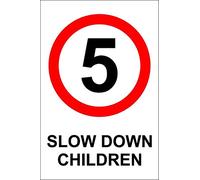 Slow down children 5 mph safety sign - 1.2mm rigid plastic 600mm x 400mm