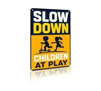 Slow Down Children at Play - Safety Metal Sign Bright Aluminum Wall Decor for Neighborhood Entrance, Residential Road, School Zone, Playground, Community Street, 8x12 Inches (26128)
