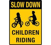 Slow Down Children Riding 12 X 8 Inch Metal Sign, Rustproof Aluminum, Multicolor
