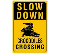 Slow Down - Crocodiles Crossing Sign, Durable Aluminum, Rust - Resistant, Easy to Install, Ideal for Streets, Driveways, Wall Art Outdoor Decor 8"x12"