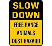 Slow Down Free Range Animals Dust Hazard 8"X12" Rust Free Aluminum Signs Outdoor, Metal Tin Sign For Home, Business, Yard