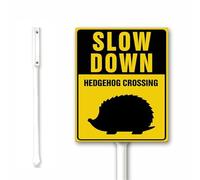 Slow Down - Hedgehog Crossing Sign With Stakes 18 x 22 CM Aluminum Yard Sign for Street Road Garden Lawn Sturdy and Strong Rust Free Easy Mounting