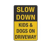 Slow Down Kids & Dogs On Driveway Sign, 8 X 12 Grade Sheeting Rust Free Aluminum, Weather Resistant, Waterproof, Easy To Mount