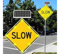 Slow Down LED Flashing Sign 24 Inch Solar-Powered & Reflective Aluminum Road Sign, Traffic Warning for Neighborhoods & Work Zones 80x80cm/31x31in