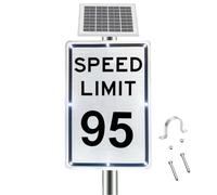 Slow Down Led Flashing Traffic Signs, Solar Led Flashing Speed Limit Sign, Engineering-Grade Reflective Film, IP65 Waterproof, for Urban Intersection Road Safety Reminder(95 Mph)