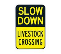Slow Down Livestock Crossing Warning Sign, 20 cm x 30 cm Metal Safety Signs, 4 Pre-Drilled and Easy to Install Signs for Indoor and Outdoor Wall Decoration Safety Signs