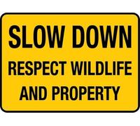 Slow Down Respect Wildlife and Property Metal Sign Aluminum Warning Tin Signs For Outdoor Business Yard Lawn Farmhouse Garden Patio Wall Decor 8x12 Inch