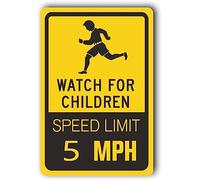 Slow Down Sign, Speed Limit Signs,"5 Mph Speed Limit - Watch For Children" Metal Aluminum Sign 12x16 Inch