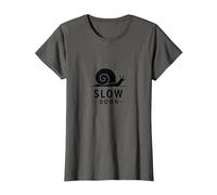 Slow Down Snail Art: Mindful Life Inspirational T-Shirt, Women, Asphalt Grey, X-Small