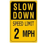 Slow Down Speed Limit 2 MPH Sign, Yellow Black Funny Metal Street Warning Traffic Road 8"x12"