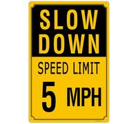 Slow Down Speed Limit 5 MPH Sign, Yellow Black Funny Metal Street Warning Traffic Road 8"x12"
