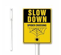 Slow Down - Spider Crossing Sign With Stakes 12 x 15 CM Aluminum Yard Sign for Street Road Garden Lawn Sturdy and Strong Rust Free Easy Mounting