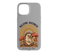 Slow Down The World Can Wait - Retro Hedgehog Mushroom Case for iPhone 15