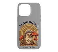 Slow Down The World Can Wait - Retro Hedgehog Mushroom Case for iPhone 15 Pro Max
