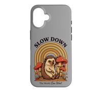 Slow Down The World Can Wait - Retro Hedgehog Mushroom Case for iPhone 16