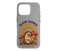 Slow Down The World Can Wait - Retro Hedgehog Mushroom Case for iPhone 16 Pro