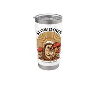 Slow Down The World Can Wait - Retro Hedgehog Mushroom Stainless Steel Insulated Tumbler