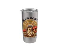 Slow Down The World Can Wait - Retro Hedgehog Mushroom Stainless Steel Insulated Tumbler