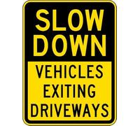 Slow Down Vehicles Exiting Driveways Sign Retro Metal Tin Sign 8X12 inches