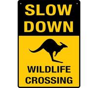 Slow Down Wildlife Crossing Kangaroos Sign 12”X8” Metal Signs Aluminum Sign Pre-Drilled Holes For Easy Mounting Indoor Or Outdoor Use For Fence Door Or Gate