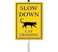 Slow Down Yard Signs with Stake Cat Crossing Safety Sign for Street Rustproof Reflective Aluminum Caution Drive Slowly Watch for Cat Sign Garden Animal Sign for Neighborhoods