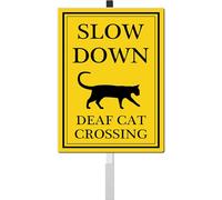 Slow Down Yard Signs with Stake Deaf Cat Crossing Safety Sign for Street Rustproof Reflective Aluminum Caution Drive Slowly Watch for Deaf Cat Sign Garden Animal Sign for Neighborhoods
