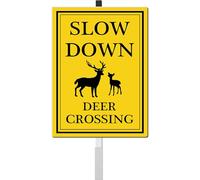 Slow Down Yard Signs with Stake Deer Crossing Safety Sign for Street Rustproof Reflective Aluminum Caution Drive Slowly Watch for Deer Sign Garden Animal Sign for Neighborhoods