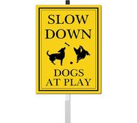Slow Down Yard Signs with Stake Dogs at Play Safety Sign for Street Rustproof Reflective Aluminum Caution Drive Slowly Watch for Dogs Crossing Sign Garden Animal Sign for Neighborhoods