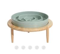 Slow Feed Dog Bowl | Ceramic Anti-Choke Dog Feeder | Anti Slip Dog Feeding Bowl With Wood Elevated Base | Feeding Supplies Slow Feeder | Perfect For Puppies And Pets