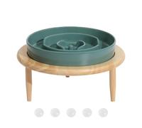 Slow Feed Dog Bowl | Ceramic Anti-Choke Dog Feeder | Anti Slip Dog Feeding Bowl With Wood Elevated Base | Feeding Supplies Slow Feeder | Perfect For Puppies And Pets