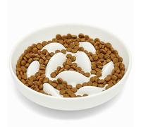 Slow Feeder Bowl for Cats and Small Dogs,Cilkus Fish Pool Design, Fun Interactive Bloat Stop Puzzle Feeder Bowl Healthy Eating Diet Made of Melamine Food Grade Material (White-Ceramic)