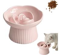 Slow Feeder Cat Bowl, Ceramic Puzzle Feeder, Anti Vomiting Raised Cat Bowls For Wet/Dry Food, Outdoor, Home Pet, Microwave, Dishwasher (Pink)